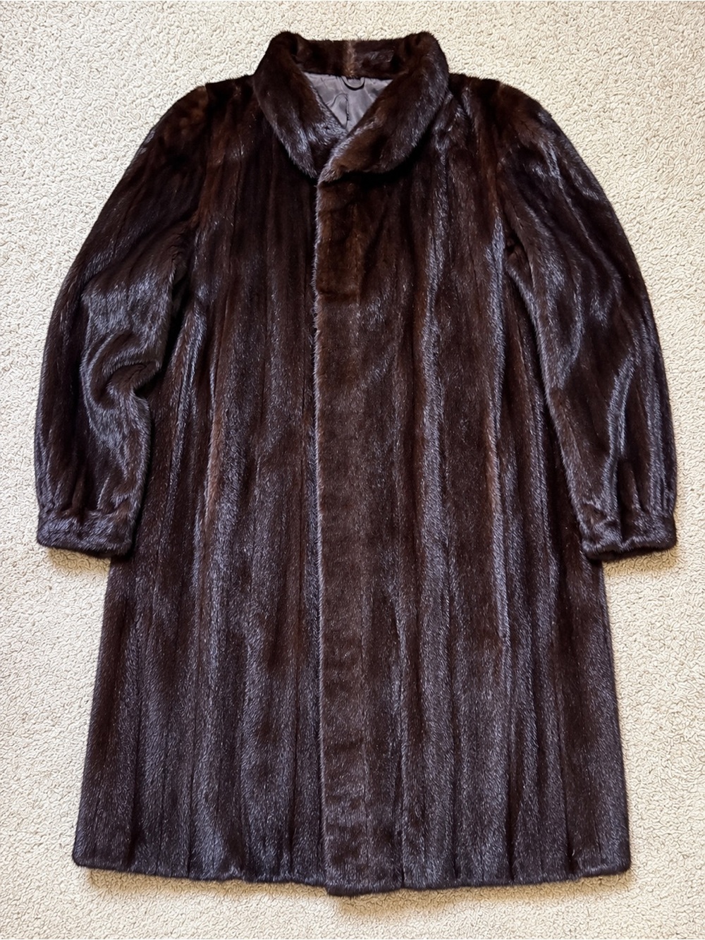 Vintage Nina Ricci Paris 47" Long Dark Brown Genuine Mink Fur Coat M/L
